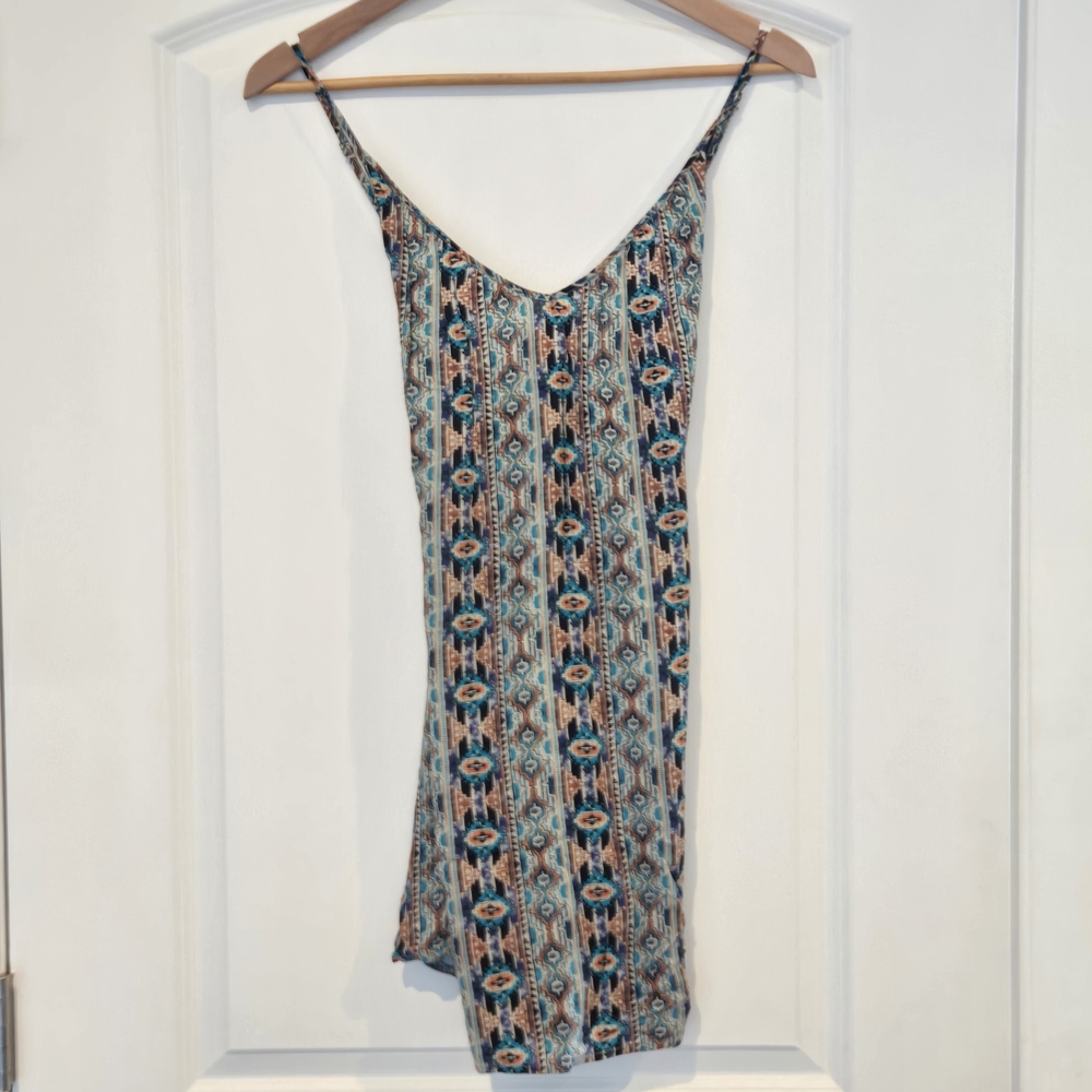 L*Space Zanzibar Mini Dress | Boho Ethnic Print | Blue/Tan | Size Small